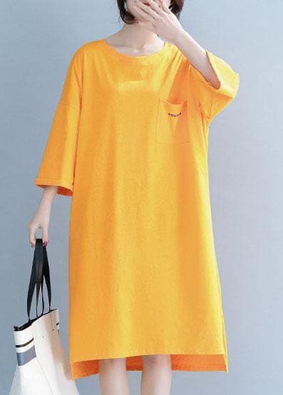 Unique o neck half sleeve Cotton Tunics design orange Dresses SDL200425