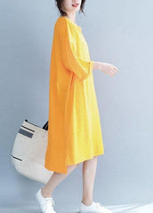 Unique o neck half sleeve Cotton Tunics design orange Dresses SDL200425