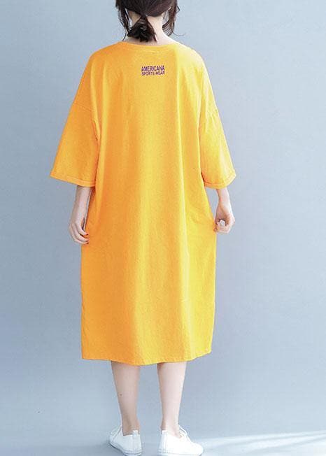 Unique o neck half sleeve Cotton Tunics design orange Dresses SDL200425