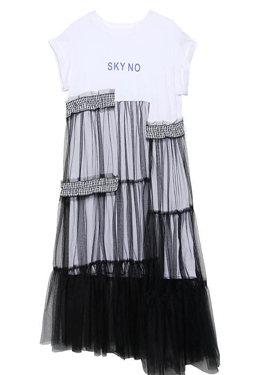 Unique o neck patchwork tulle cotton dress black Art Dresses summer AT-SDL190614