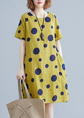 Unique o neck pockets Cotton clothes Wardrobes yellow dotted Dresses SDM200325