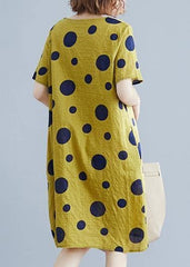 Unique o neck pockets Cotton clothes Wardrobes yellow dotted Dresses SDM200325