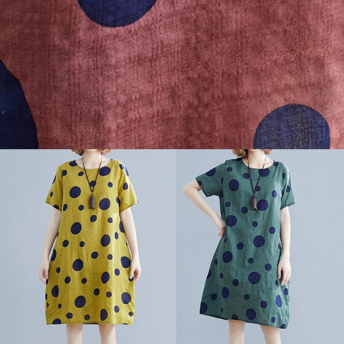 Unique o neck pockets Cotton clothes Wardrobes yellow dotted Dresses SDM200325