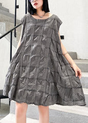 Unique o neck Cinched Cotton summer clothes Work Outfits gray Dresses AT-SDM200623