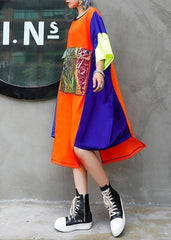 Unique orange blue patchwork chiffon For Women 2019 o neck asymmetric Maxi Summer Dress AT-SDL190614