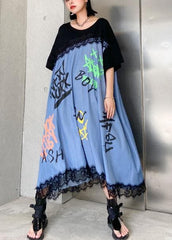 Unique patchwork lace cotton clothes Women Wardrobes black Letter loose Dress AT-SDL200623