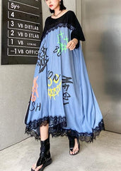 Unique patchwork lace cotton clothes Women Wardrobes black Letter loose Dress AT-SDL200623