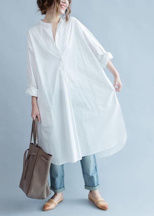 Unique side open cotton tunic pattern white Dresses fall FDL191011