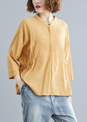 Unique stand collar Batwing Sleeve cotton tunics for women Shirts yellow blouse LTP200325