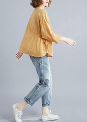 Unique stand collar Batwing Sleeve cotton tunics for women Shirts yellow blouse LTP200325