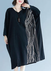 Unique v neck baggy cotton Tunics Tutorials black cotton robes Dress SDL200425