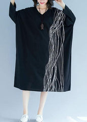 Unique v neck baggy cotton Tunics Tutorials black cotton robes Dress SDL200425