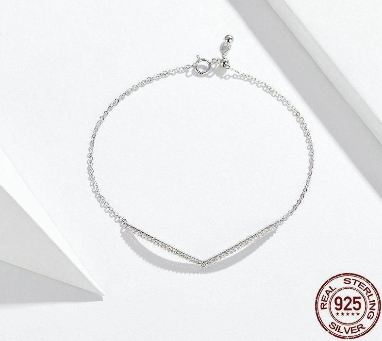 V Shape Geometric Silver Bracelet Necklace Charm Jewelry Touchy Style