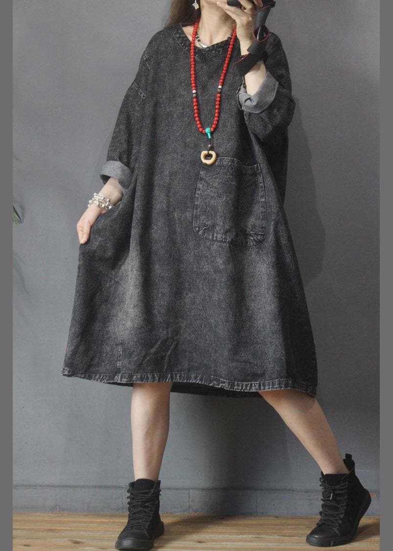 V-neck Baggy Pockets Denim Dress MMZ-SDL210525