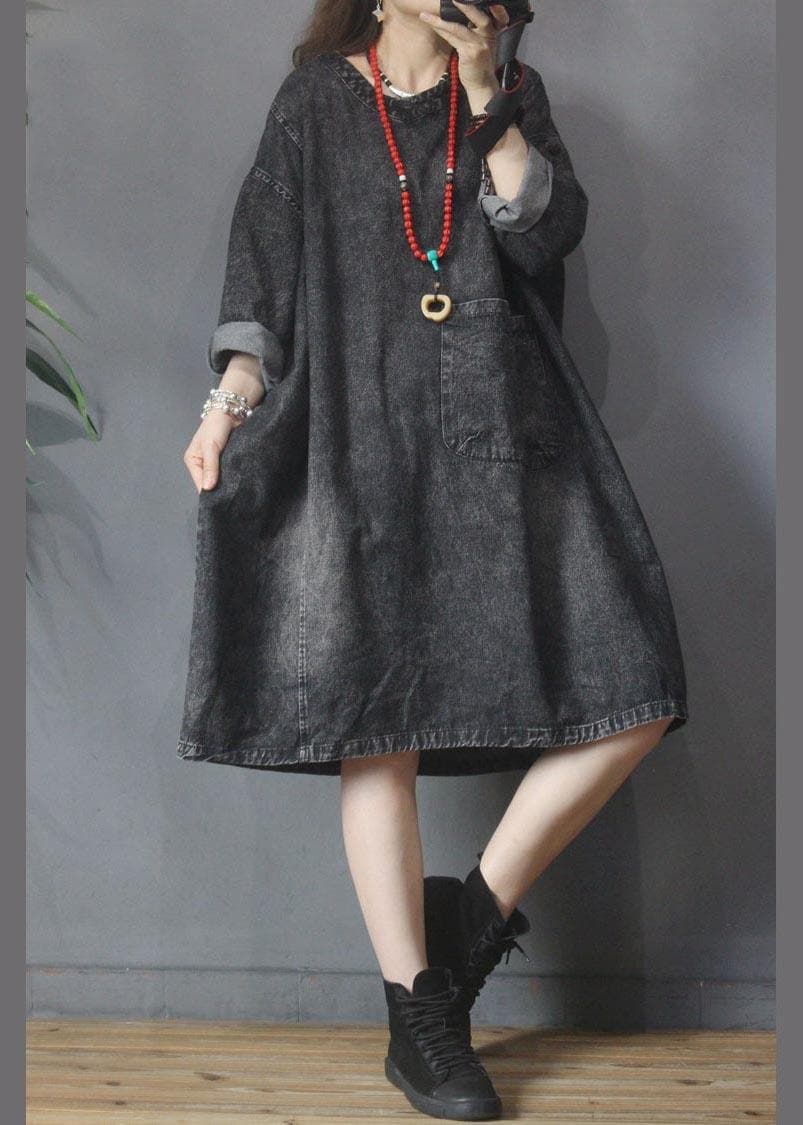 V-neck Baggy Pockets Denim Dress MMZ-SDL210525