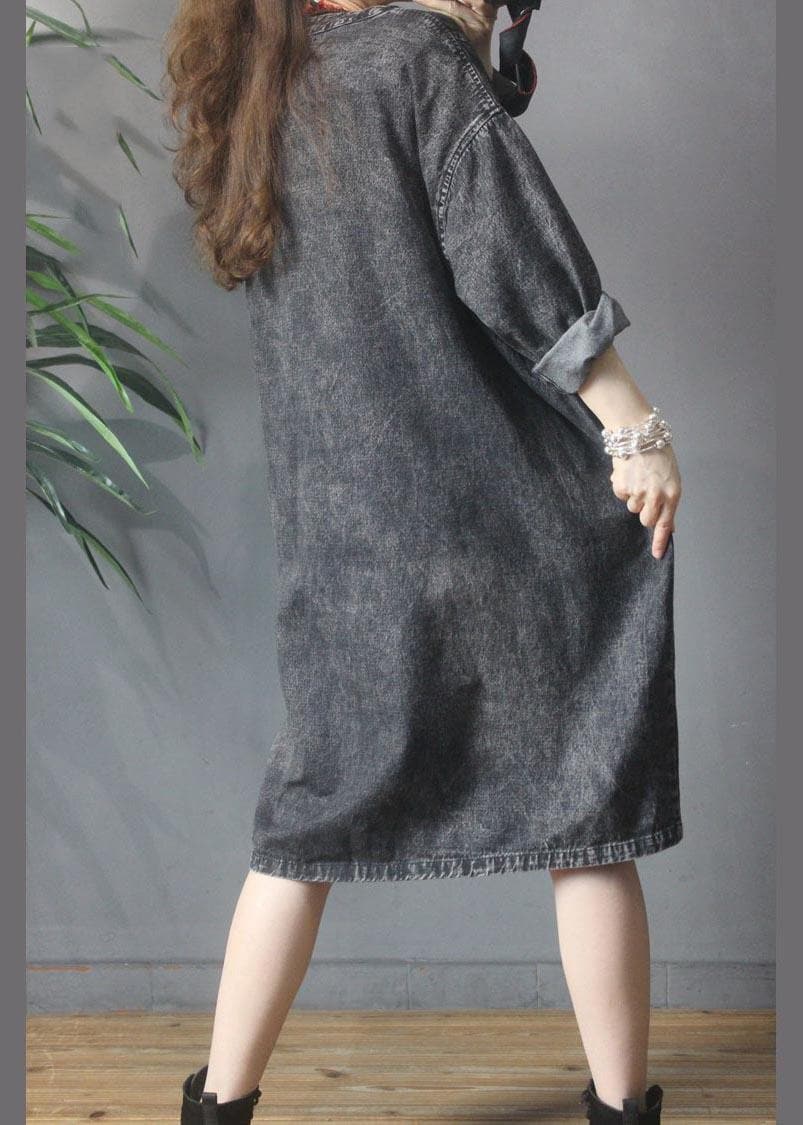 V-neck Baggy Pockets Denim Dress MMZ-SDL210525