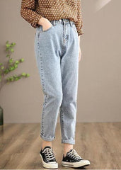 Vivid Spring Casual Pants Women's Denim Light Blue Work Outfits Elastic Waist High Waist LPTS210203