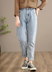 Vivid Spring Casual Pants Women's Denim Light Blue Work Outfits Elastic Waist High Waist LPTS210203