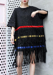 Vivid black Cotton 0layered tassel Dresses summer Dress AT-SDM190411