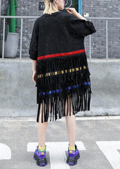 Vivid black Cotton 0layered tassel Dresses summer Dress AT-SDM190411