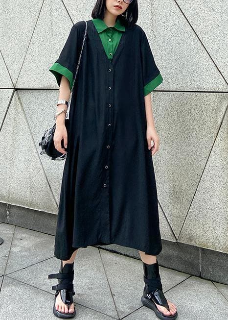 Vivid black cotton clothes Women lapel Button Down Maxi summer Dress AT-SDL200617