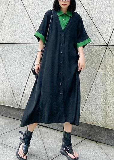 Vivid black cotton clothes Women lapel Button Down Maxi summer Dress AT-SDL200617