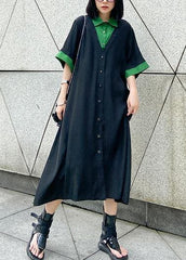 Vivid black cotton clothes Women lapel Button Down Maxi summer Dress AT-SDL200617