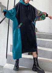 Vivid black cotton quilting clothes hooded patchwork print Traveling Dresses AT-FDL191231