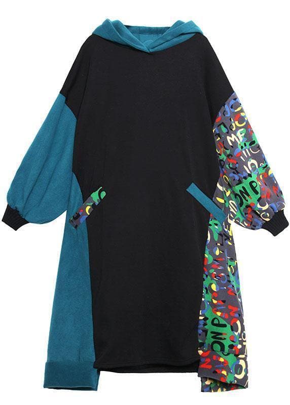 Vivid black cotton quilting clothes hooded patchwork print Traveling Dresses AT-FDL191231