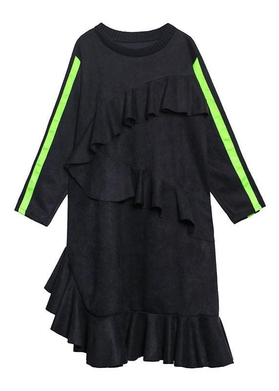 Vivid black tunics for women o neck Ruffles Traveling Dress AT-FDL201105