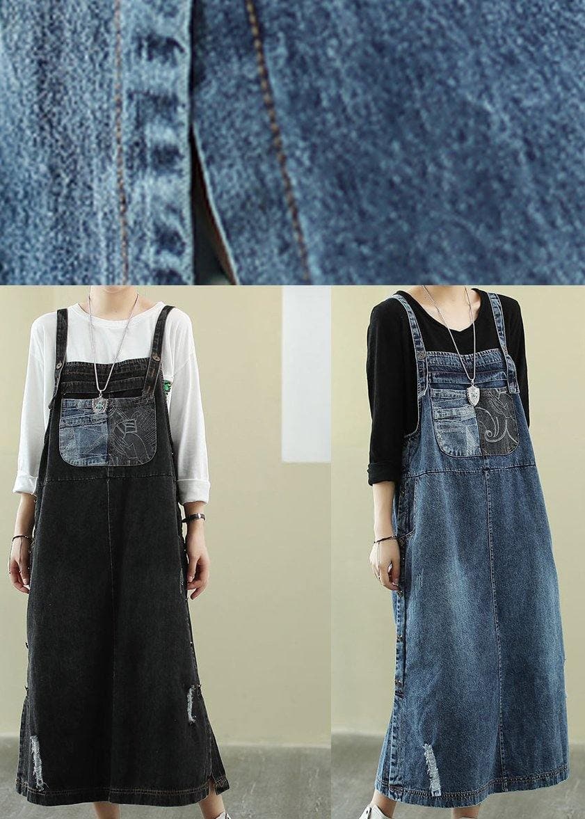 Vivid denim blue tunic dress Slash neck Hole Maxi Dress FDL210101