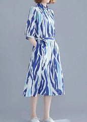 Vivid lapel half sleeve Chiffon dresses Runway blue striped Dress SDL200425