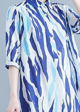 Vivid lapel half sleeve Chiffon dresses Runway blue striped Dress SDL200425