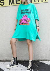 Vivid light green Cotton Long Shirts o neck back open Midi summer Dress AT-SDM190614