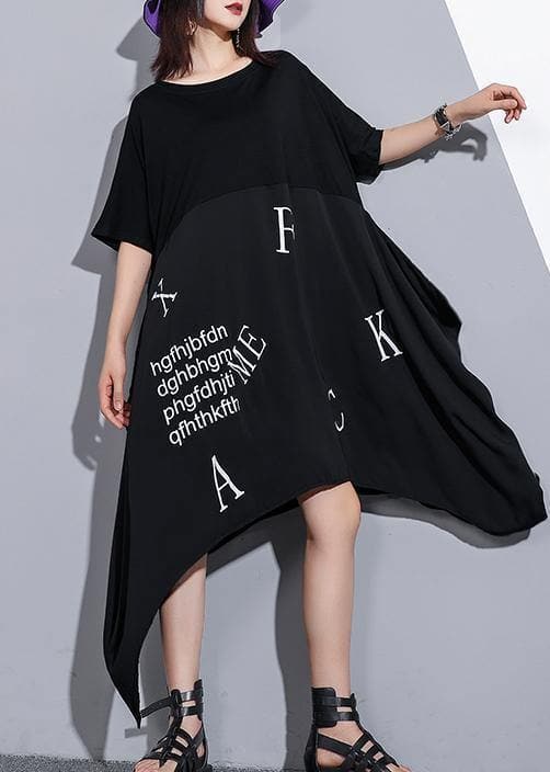 Vivid o neck asymmetric cotton tunics for women Inspiration black Maxi Dress summer AT-SDL190614