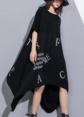 Vivid o neck asymmetric cotton tunics for women Inspiration black Maxi Dress summer AT-SDL190614