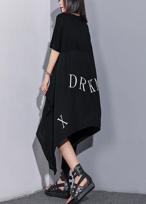 Vivid o neck asymmetric cotton tunics for women Inspiration black Maxi Dress summer AT-SDL190614