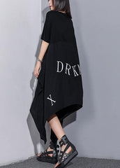 Vivid o neck asymmetric cotton tunics for women Inspiration black Maxi Dress summer AT-SDL190614