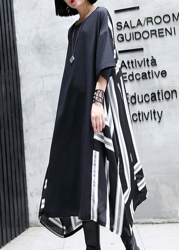 Vivid o neck patchwork cotton dresses Work Outfits black Maxi Dresses summer AT-SDL190411