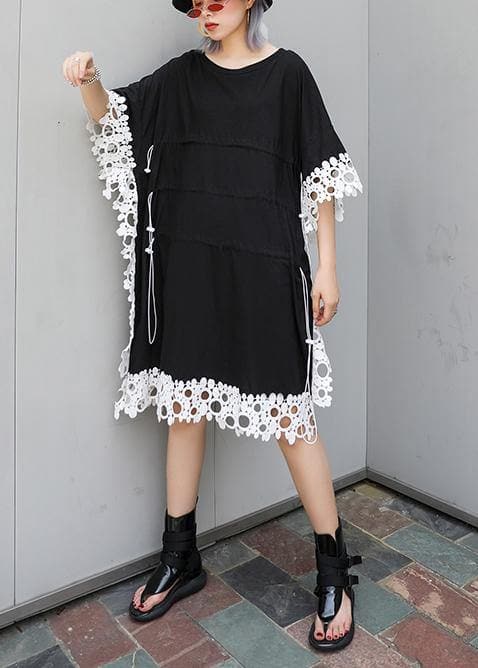 Vivid o neck patchwork lace Cotton for women black Dress summer AT-SDM190614