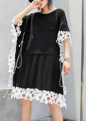 Vivid o neck patchwork lace Cotton for women black Dress summer AT-SDM190614