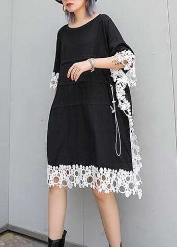 Vivid o neck patchwork lace Cotton for women black Dress summer AT-SDM190614