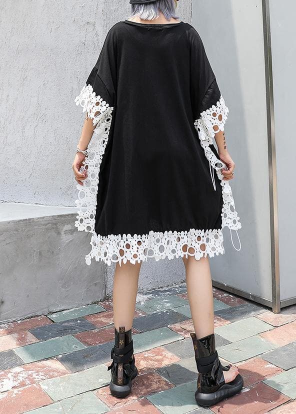 Vivid o neck patchwork lace Cotton for women black Dress summer AT-SDM190614