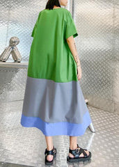 Vivid o neck patchwork summer tunic pattern linen green Plus Size  Dress AT-SDL200812