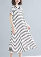 Vivid striped cotton Long Shirts o neck asymmetric Dresses SDL200325