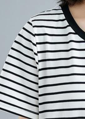 Vivid striped cotton Long Shirts o neck asymmetric Dresses SDL200325