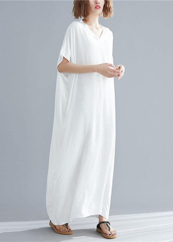 Vivid v neck pockets linen summer Robes Shape white Dresses SDL200425