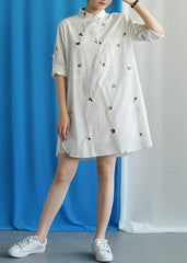 Vivid white Cotton quilting clothes embroidery loose fall Dress FDM190827