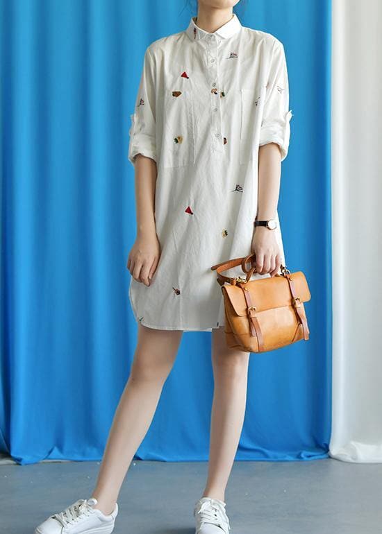 Vivid white Cotton quilting clothes embroidery loose fall Dress FDM190827