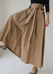 Vogue Khaki Pockets Tie Waist Corduroy Wide Leg Pants Spring HS-CPTS220407